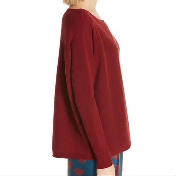 Lafayette 148 New York Sweater Womens Oversized scarlet Wool Knit New burgundy - Picture 2 of 10